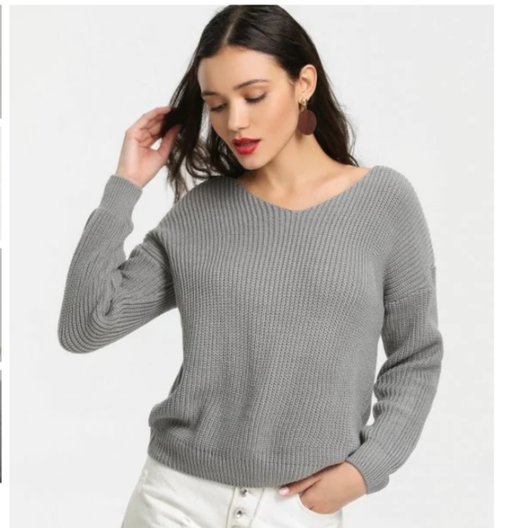 CLEARANCE wool blend Open Back Lace Up Sweater - Picture 4 of 5